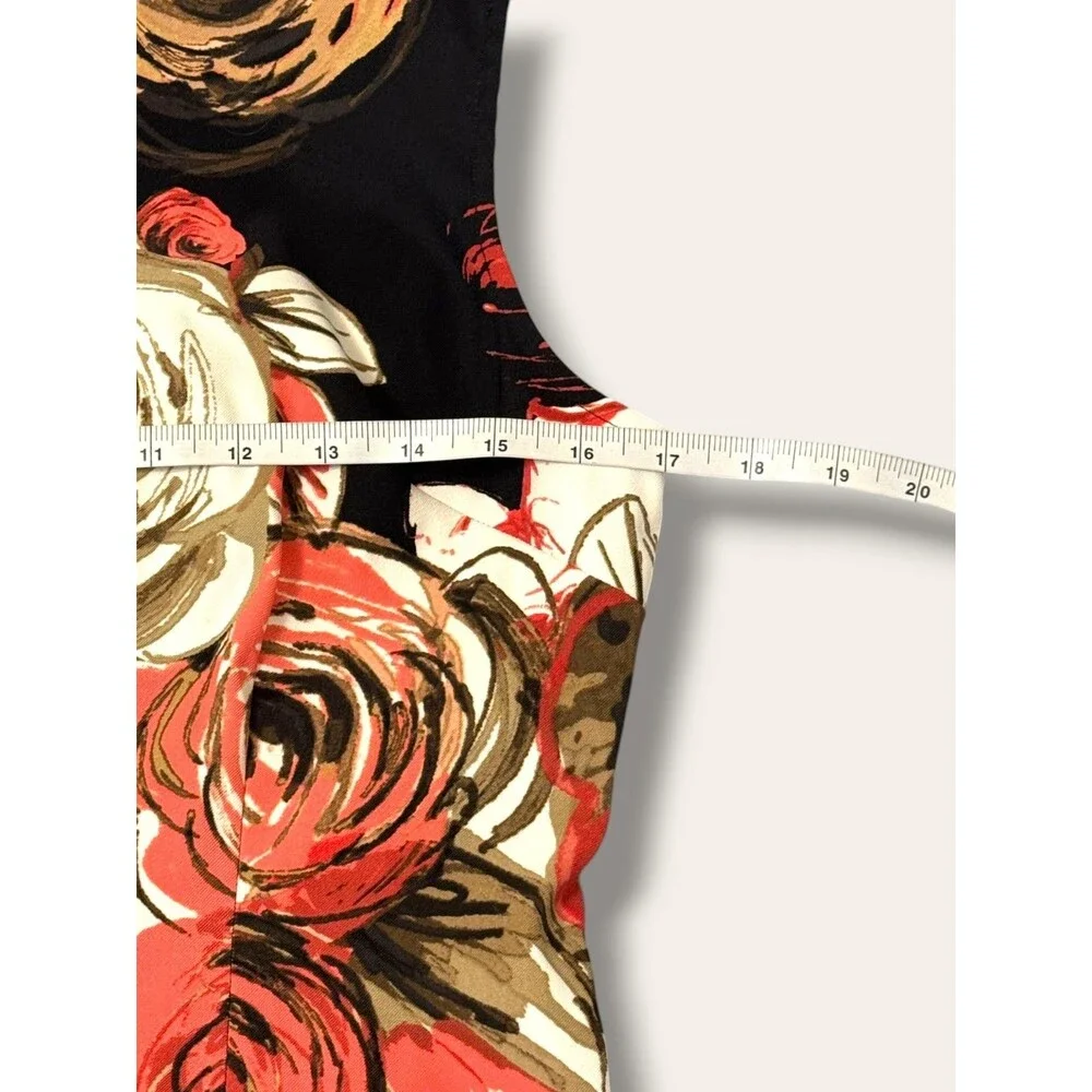 Connected Dress Womens 6 Sleeveless Floral Sheath Knee Length Black Coral Tan - Picture 5 of 7